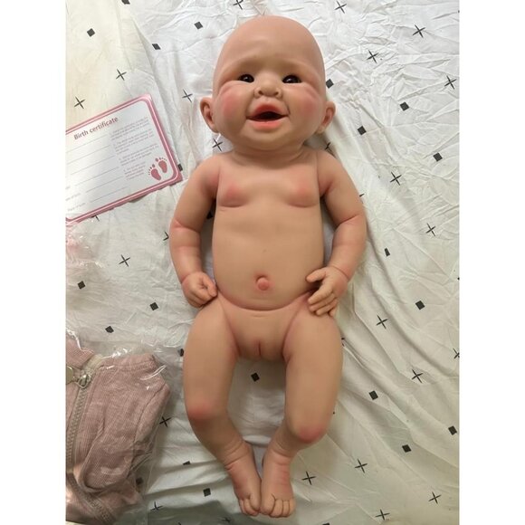 🆕17 Inch Realistic Full Silicone Lifelike Reborn Smiling Girl With Open Eyes - Picture 3 of 13